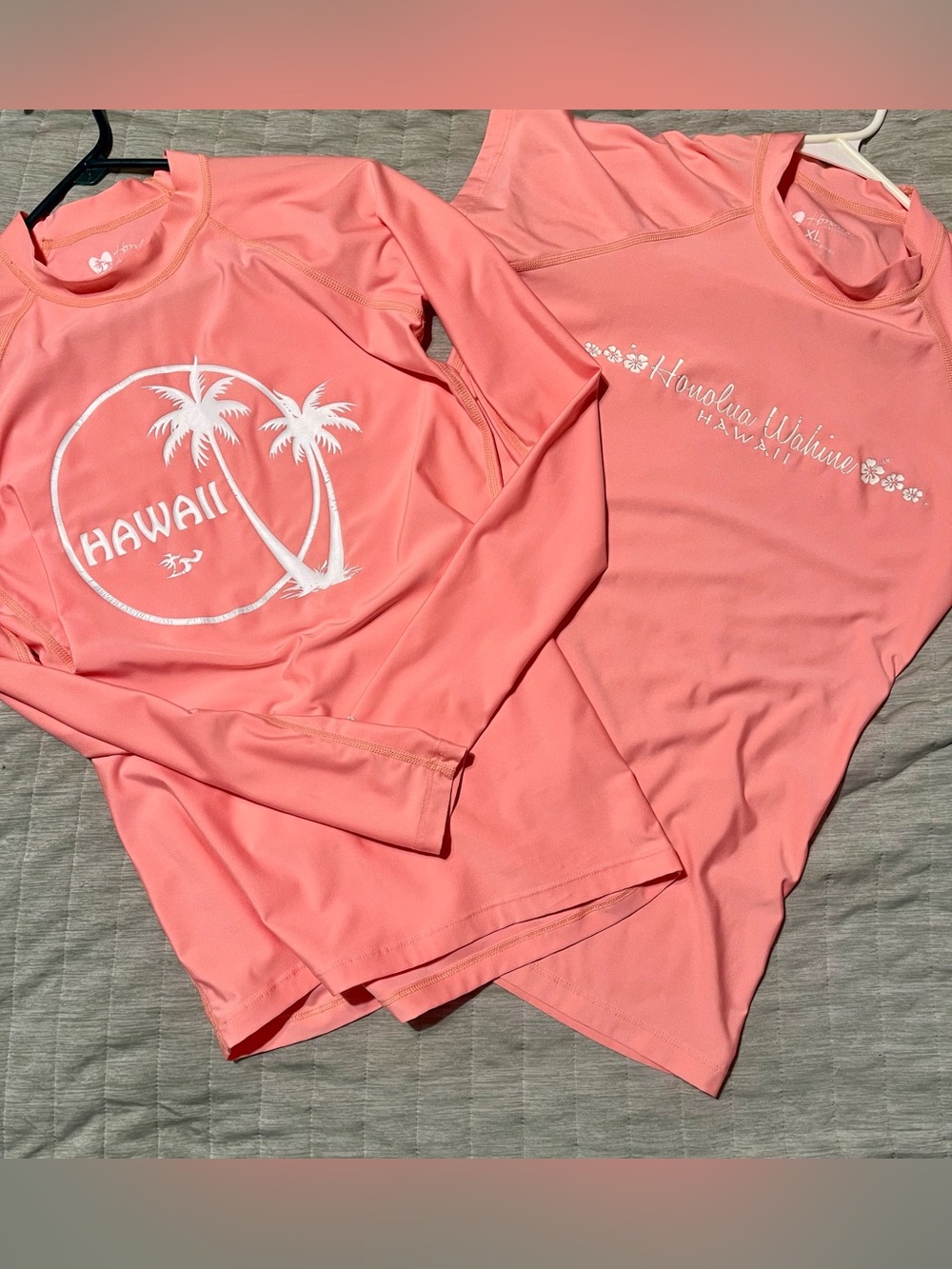 Coral Long & Short Sleeve compression Hawaii Graphic Sun Shirt 2 pc